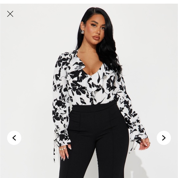 Fashion Nova floral bodysuit black and white - Picture 2 of 5